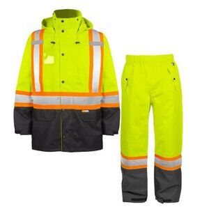 HOLMES WORKWEAR Hi-Visibility Safety Gear yellow rain suit set - jacket & pants